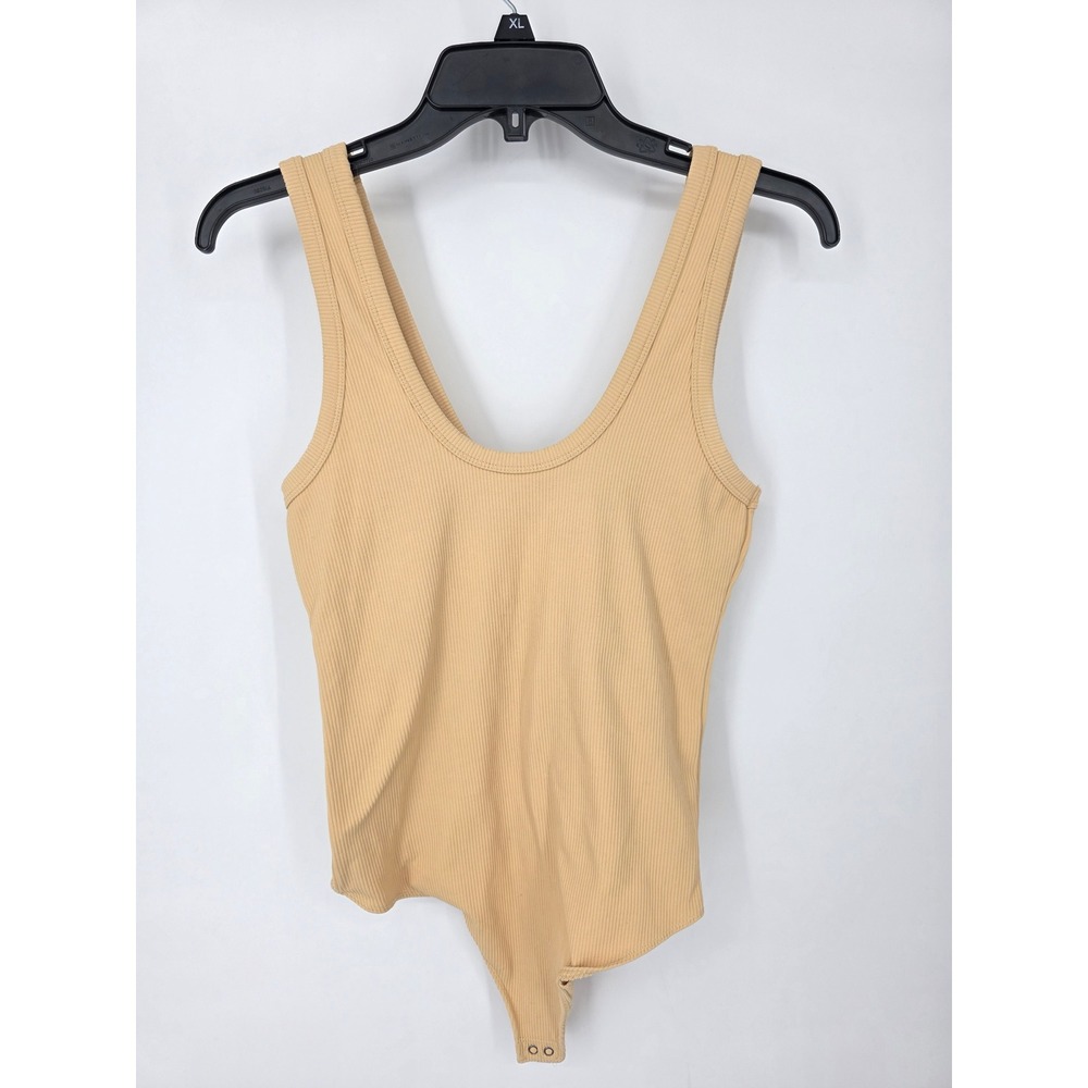 Abercrombie & Fitch Soft A&F Collection Ribbed Scoop Neck Bodysuit Tan Medium